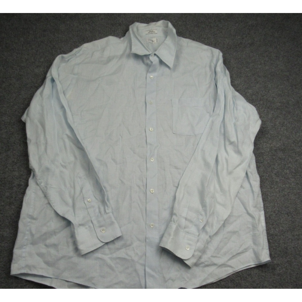 Vintage J Crew Shirt Mens Extra Large 17.5 18 Light Blue Solid Linen Relaxed Fit - Picture 2 of 10